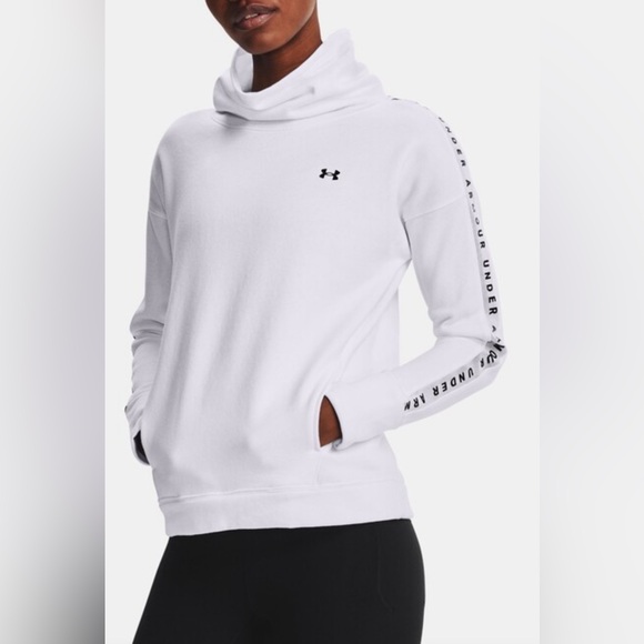 Under Armour Loose Fleece Funnel Neck Sweatshirt White Women’s Size Medium - Picture 1 of 11